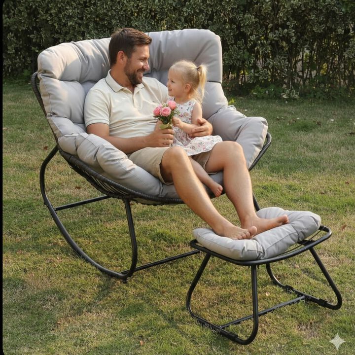Hivvago Wicker Egg Rocker Chair with Ottoman