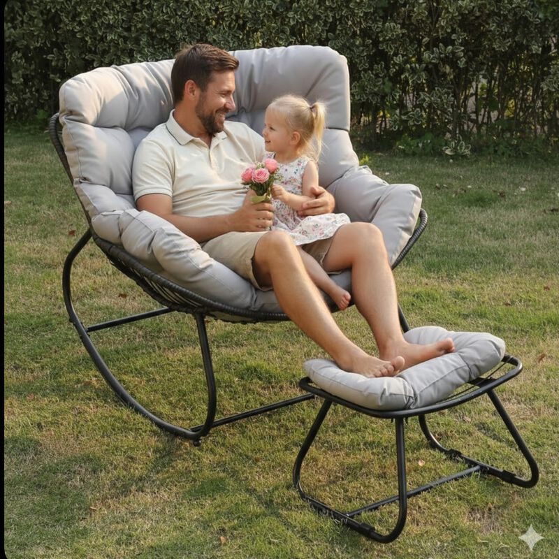 Hivvago Wicker Egg Rocker Chair with Ottoman image number 1