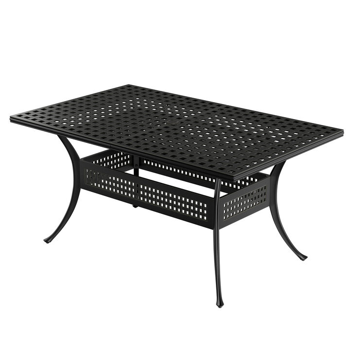 MONDAWE Extendable Rectangular Aluminum Outdoor Dining Table with Umbrella Hole, Black