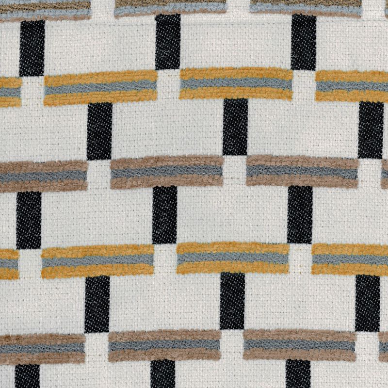 Modern Pouf Ottoman, Beige Gray Geometric Block Jacquard, 16 Inch