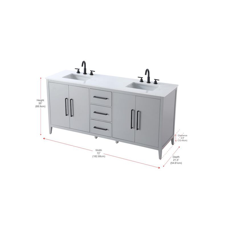 Elegant Kitchen and Bath 72 Inch Double Bathroom Vanity In Grey