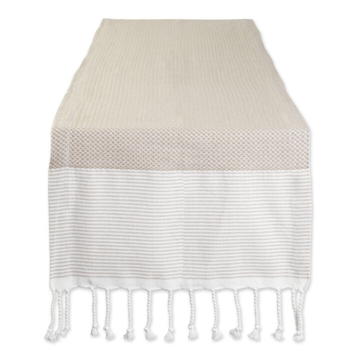 15" x 72" Beige and White Bordered Table Runner
