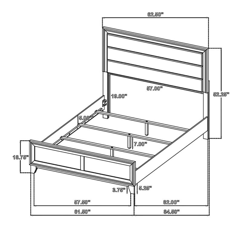 Yels Queen Size Bed, Channel Tufted Taupe Upholstery, Dark Brown Wood - Benzara