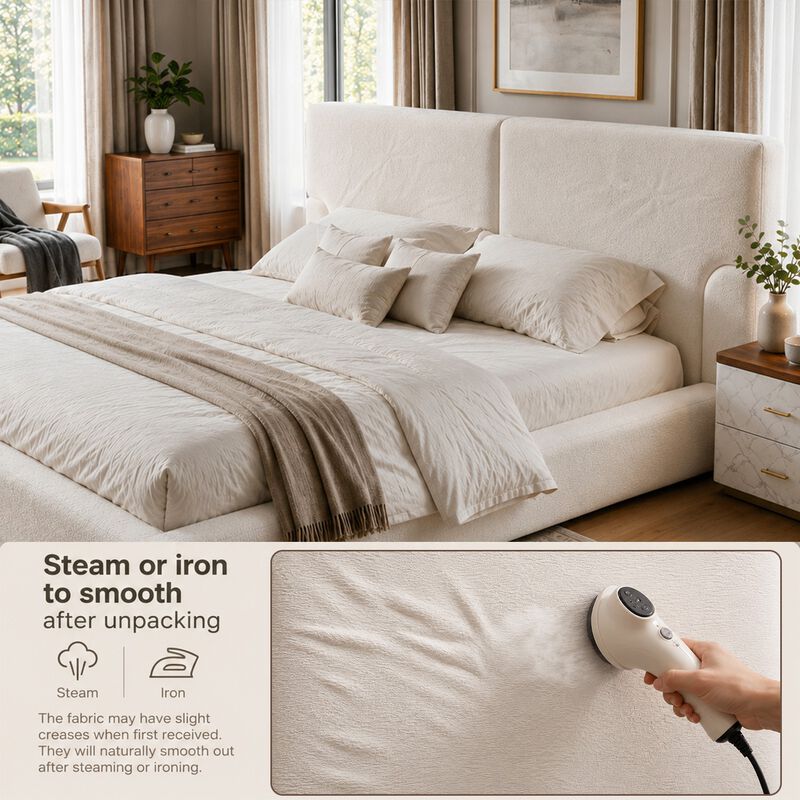 Schel Platform Bed Frame with Padded Textured Fabric Headboard image number 4