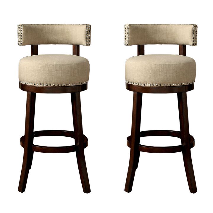 Lynsey Contemporary 24"Barstool With linen Cushion, Beige Finish, Set of 2
