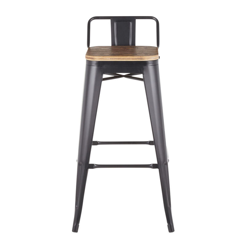 Lumisource Oregon Industrial Low Back Barstool in Black Metal and Wood-Pressed Grain Bamboo - Set of 2 image number 1