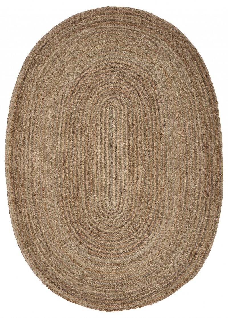 9 Brown Oval Shaped Jute Area Rug