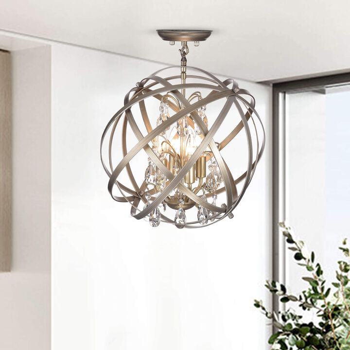 Blythe Light Gold with Bronze 4-light Metal Globe Crystal Semi-Flush Mount - Brushed Champagne