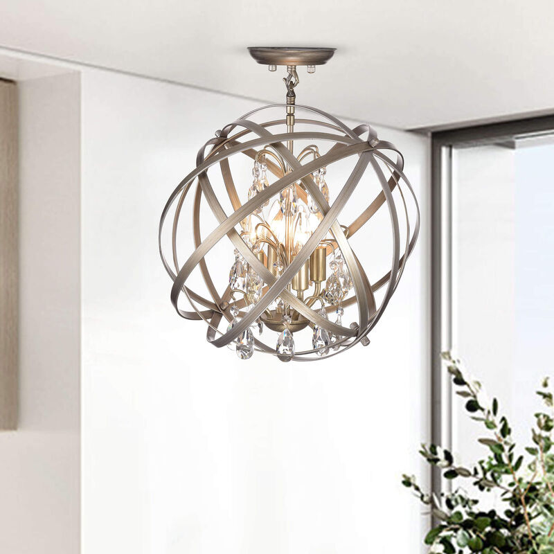 Blythe Light Gold with Bronze 4-light Metal Globe Crystal Semi-Flush Mount - Brushed Champagne image number 1