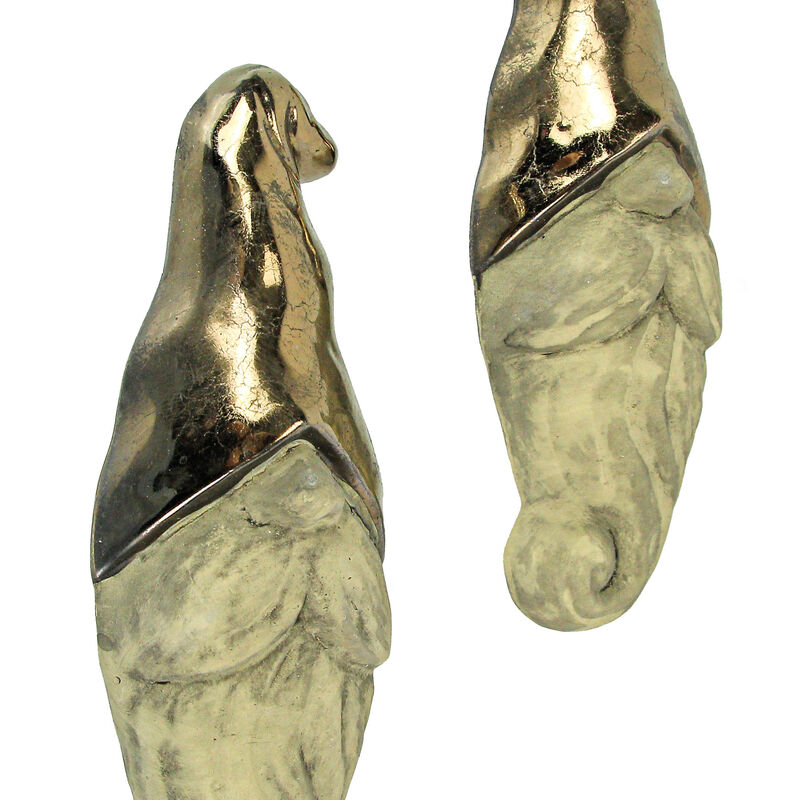 Metallic Bronze and Beige Resin Nisse Gnome Head Wall Hangings Set of 2 image number 1