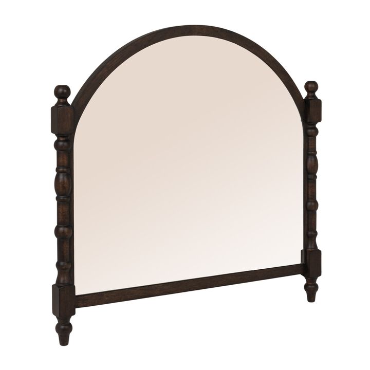 Arched Wall Mirror with Wood Dowel Frame, Dark Walnut Finish
