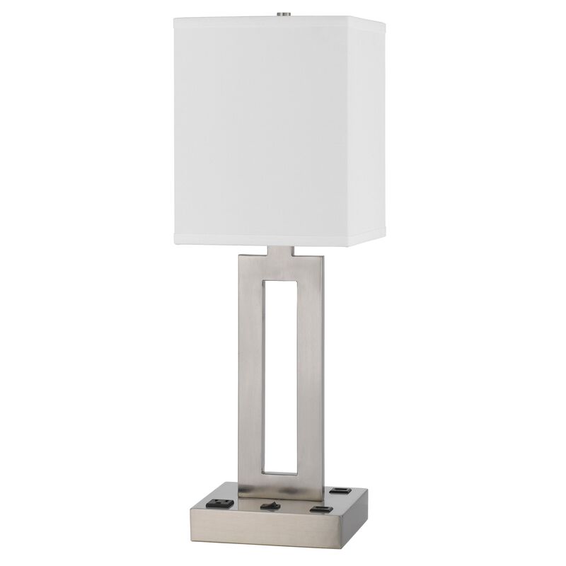 Arny Table Lamp, 1 Outlet, 2 USB, Slim Cutout Steel Base, 24 Inch - Benzara