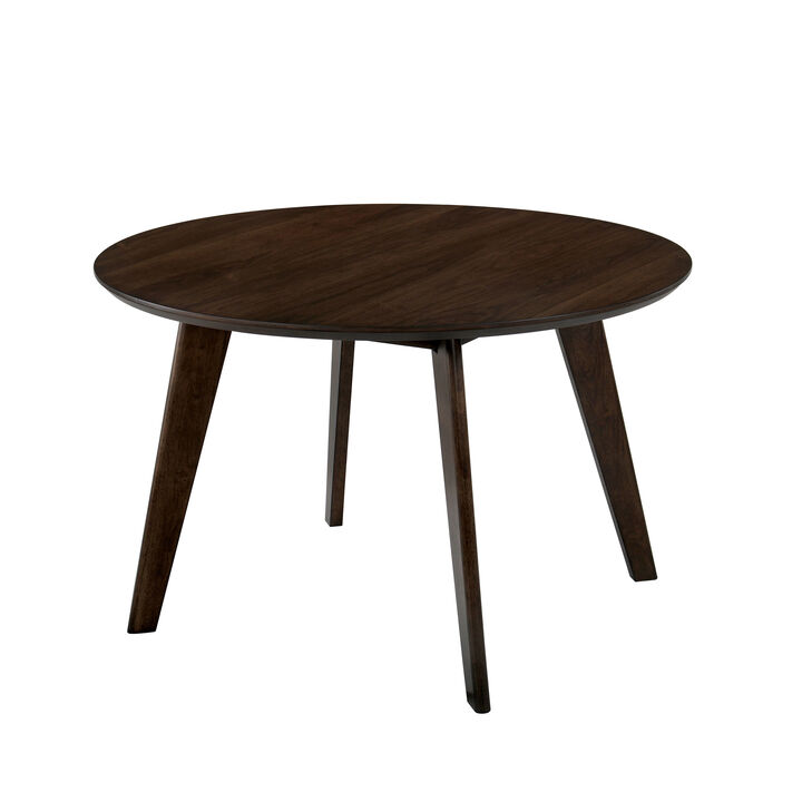 Round Wooden Dining Table with Fin Style Leg Support, Walnut Brown-Benzara