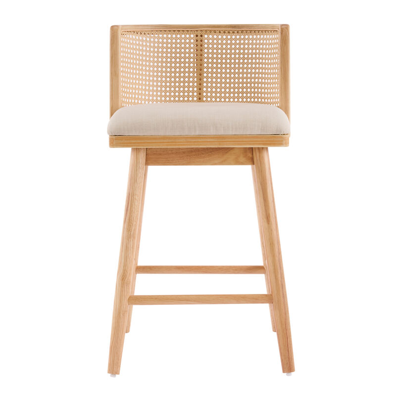 Christopher Knight Home Lyric Modern Woven Rattan Rubberwood Upholstered Counter Stools with Rattan Curved Backrest (Set of 4) image number 6