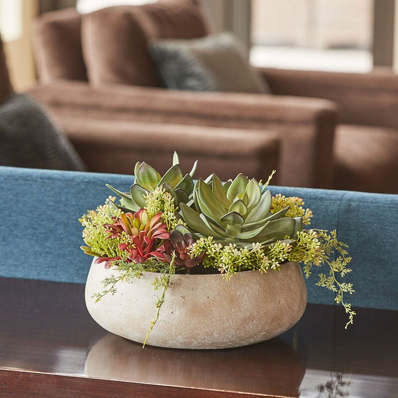 Round Artificial Succulent Arrangement, Natural Planter image number 2