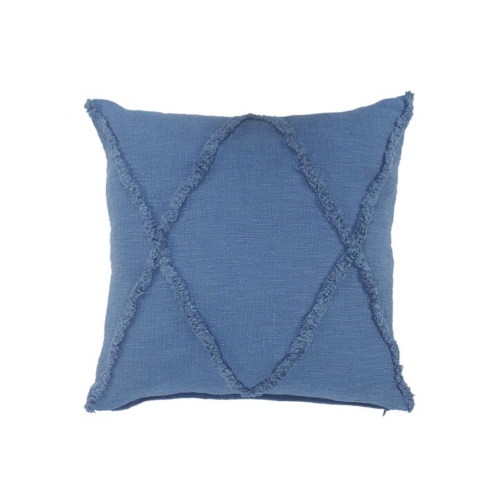 18" Navy Blue Hand Woven Diamond Tufted Square Throw Pillow