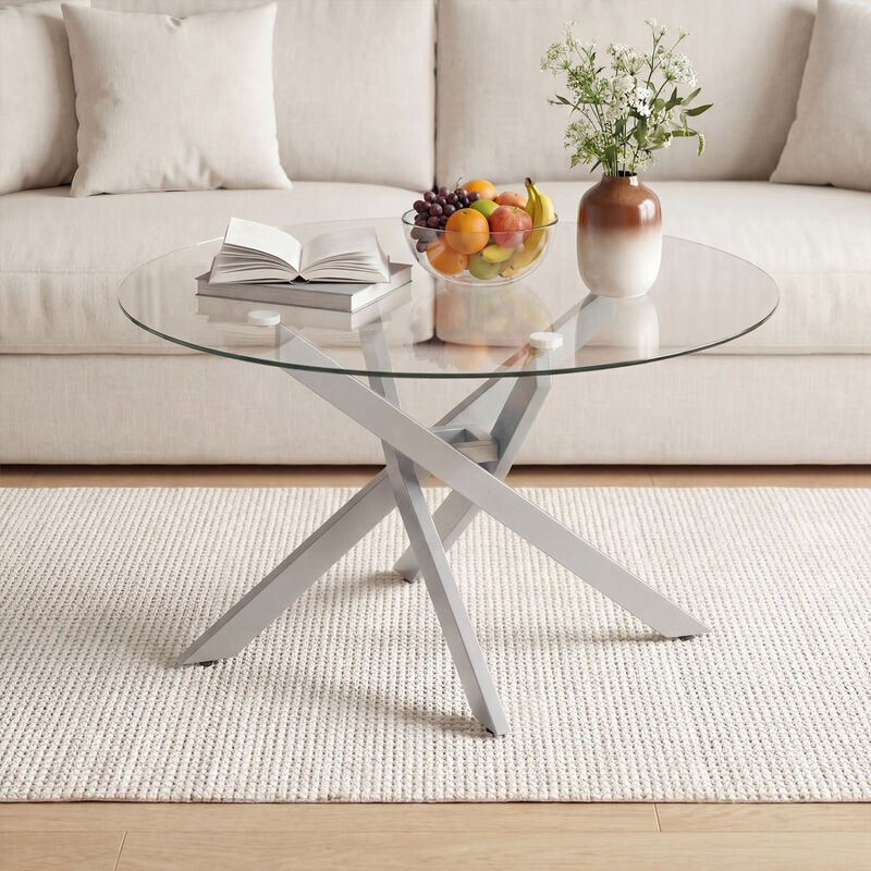 Circular Glass Coffee Table with Tempered Glass Top for Home Office Living Room image number 4