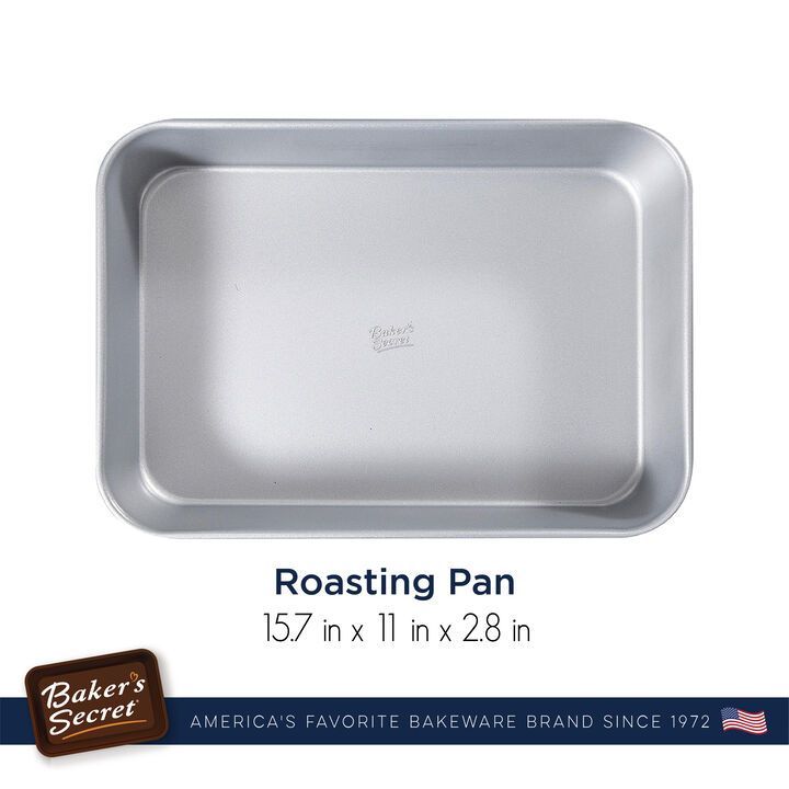 Baker's Secret Roasting Pan Steel 16"x11", Double Layers Non-stick Coating, Aluminized Steel, Dark Gray, Superb Collection