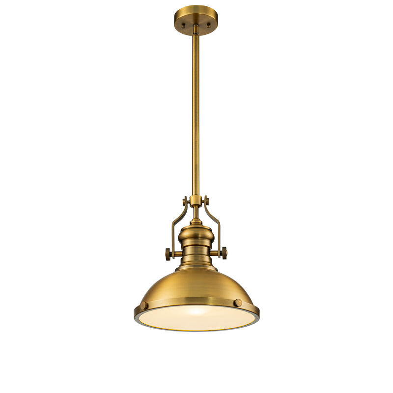 1-Light 13" Modern Industrial Antique Brass Single Dome Pendant Light For Kitchen Island image number 0