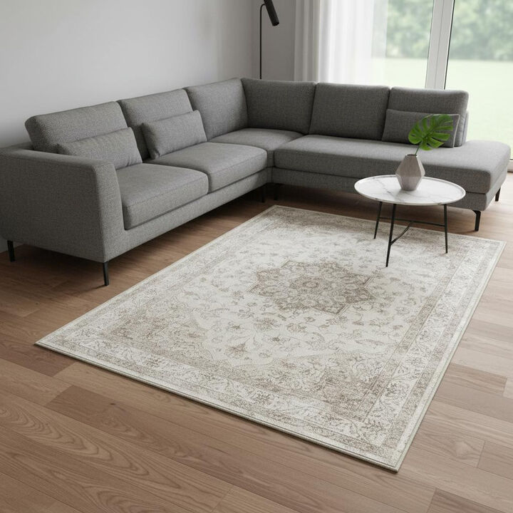 HomeRoots Floral Medallion Washable Area Rug