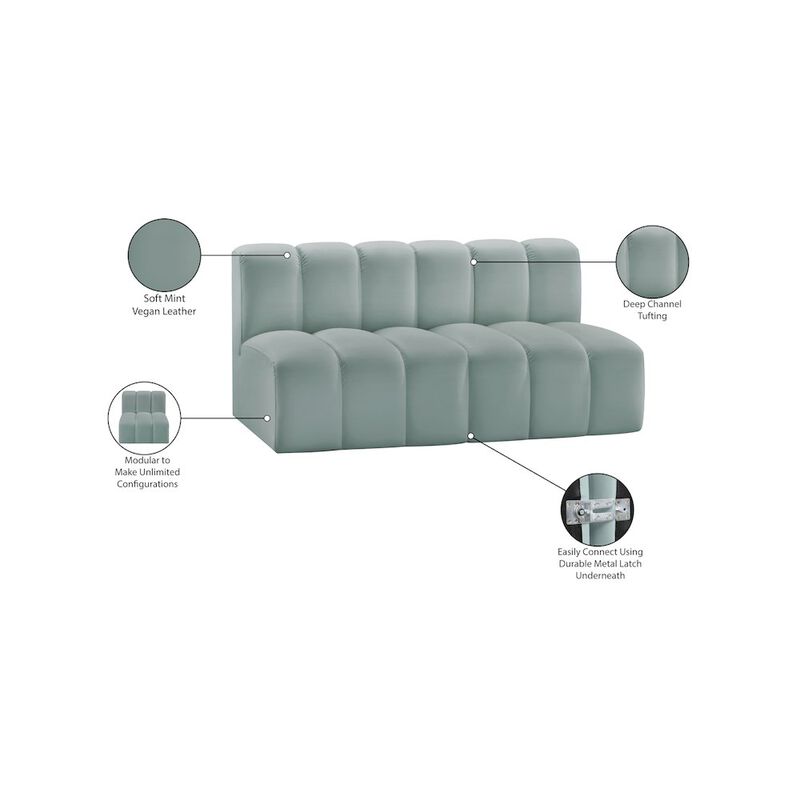 Meridian Furniture Arc Mint Green Vegan Leather Modular Sofa