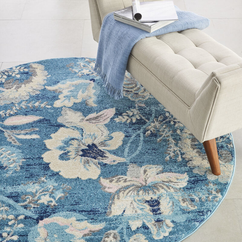 Tranquil TRA02 Turquoise 5'3" x Round Rug image number 7