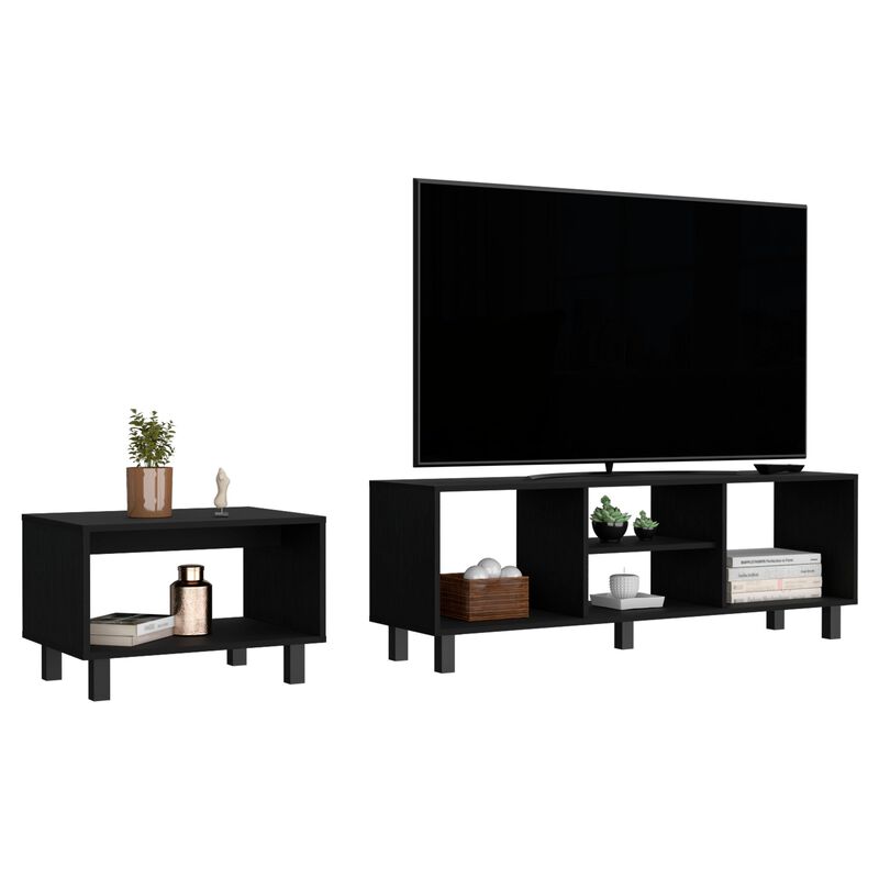 Eclipse Living Room Duo Set with TV Stand And Coffee Table with Steel Accents-Black