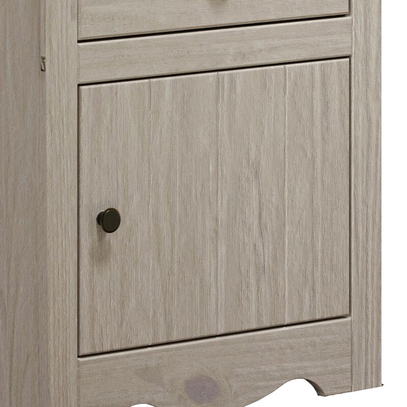 Stav Nightstand, 1 Drawer and Door, 25 Inch, Plank Style, White Solid Wood - Benzara