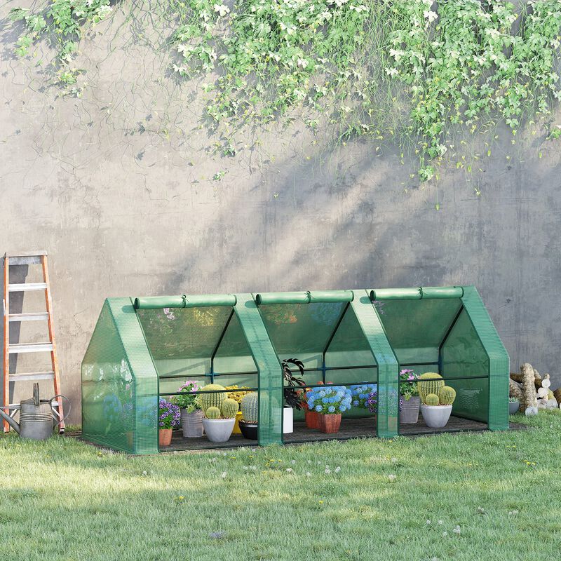 Outsunny 6' x 3' x 3' Portable Mini Greenhouse Outdoor Garden with Large Zipper Doors and Water/UV PE Cover, Green