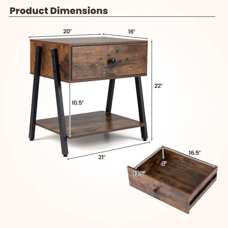 2-Pack Industrial Nightstand Set with Adjustable Foot Pads Storage image number 2