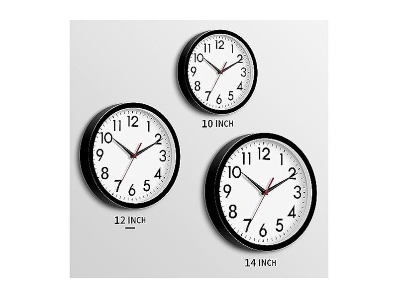 Black Wall Clock 12 Inch Silent Non Ticking Outdoor Battery Operated image number 2