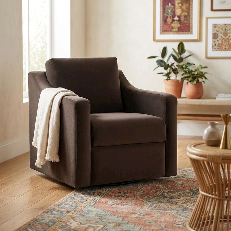 Performance Velvet Swivel Accent Armchair for Living Room, Bedroom, Chocolate image number 4