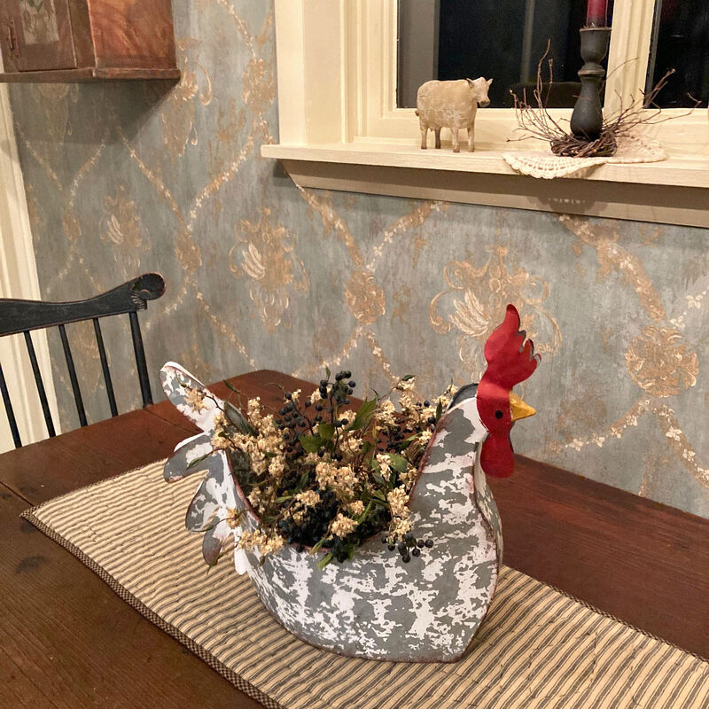 Weathered White Galvanized Metal Rooster Planter - Farmhouse Garden Decor image number 5