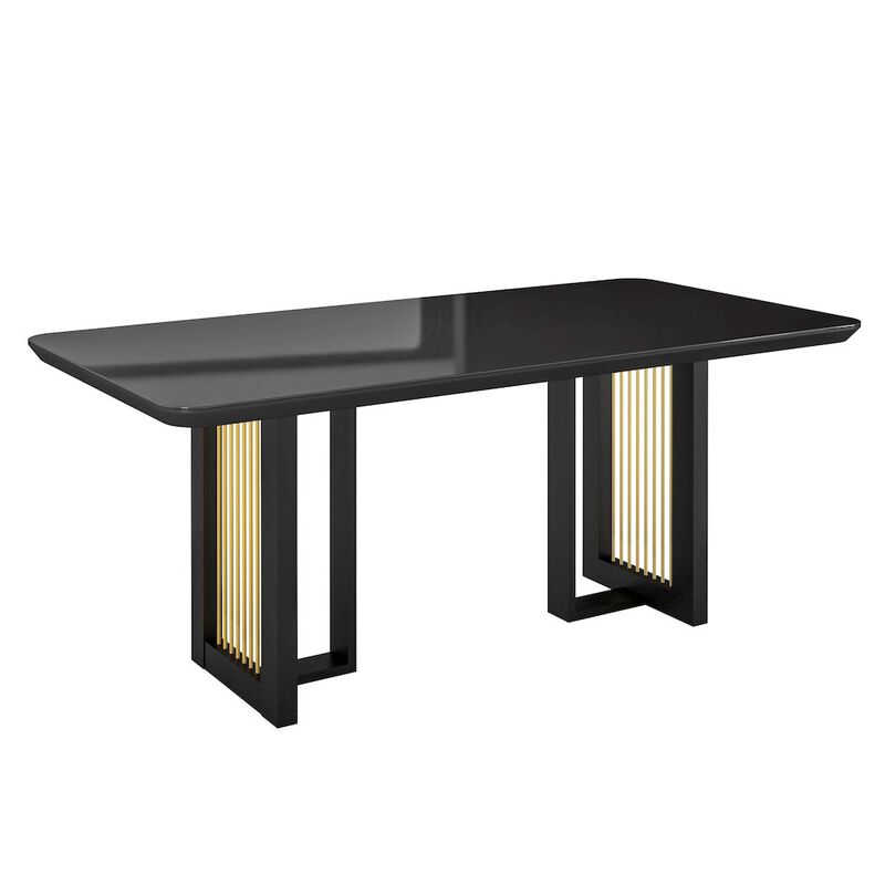 Modern 6 Seater Dining Table with Gold Accents, Black & Gold