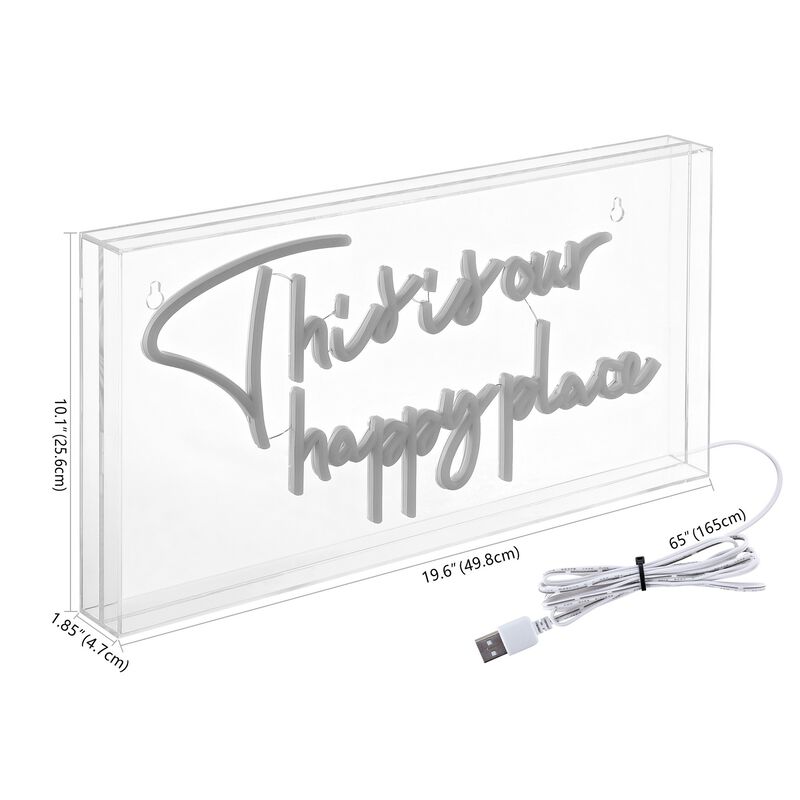 This Is Your Happy Place 19.6" X 10.1" Contemporary Glam Acrylic Box USB Operated LED Neon Light, White