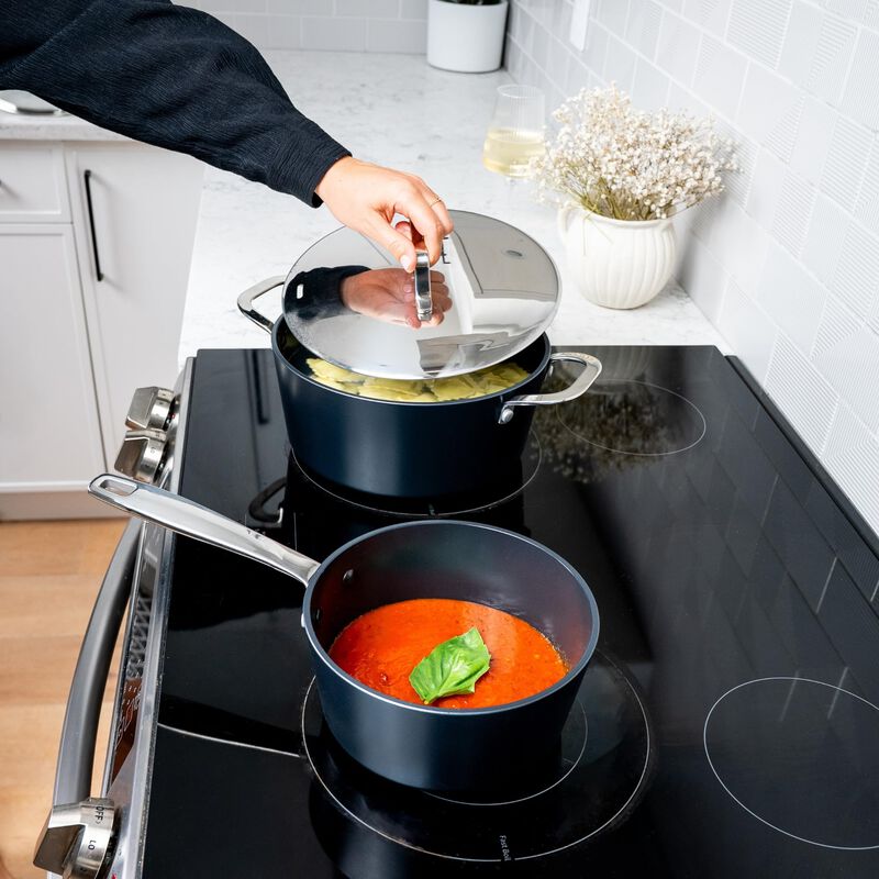 Alva Maestro Cookware Set 9-Piece Set - Nonstick Ceramic Pans and Pots - Oven Safe, Easy to Clean and Made without PFAS, PFOA & PTFE - Induction & All Stovetop Compatible with Even Heat Distribution