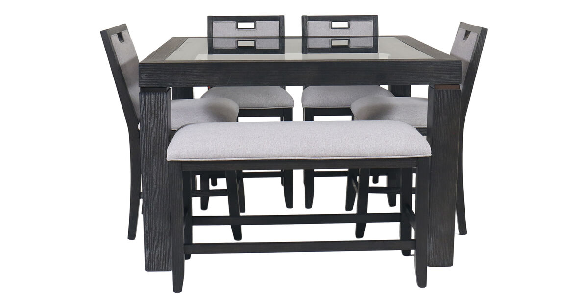 Elodie Counter Table with Bench & 4 Stools