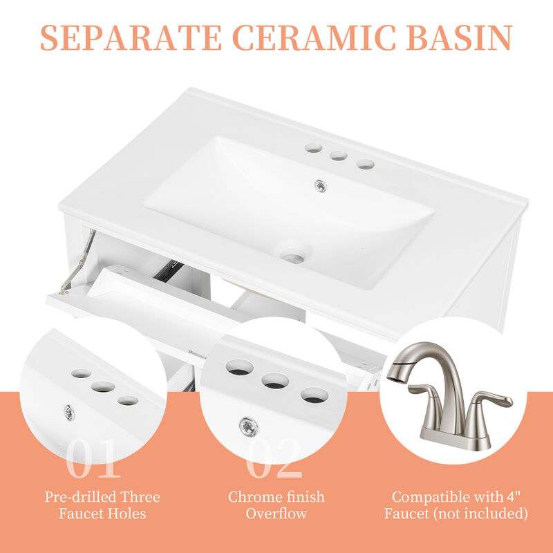 Merax Bathroom Storage Vanity with 3 Left Drawers, Right Cabinet with Adjustable Shelves image number 5
