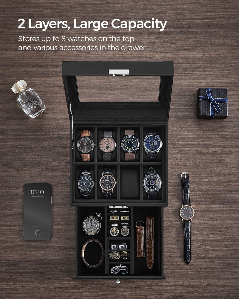 Lockable 8-Slot Watch Box &ndash; Jewelry Display Case for Men with Keys