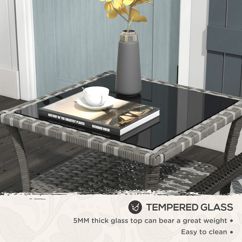 Hivvago PE Wicker Patio End Table with Glass Top image number 5