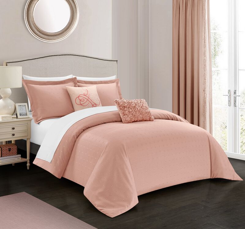 Chic Home Emery 5 Piece Comforter Set Casual Country Chic Pleated Bedding - Decorative Pillows Shams Included - King 102x96", Blush