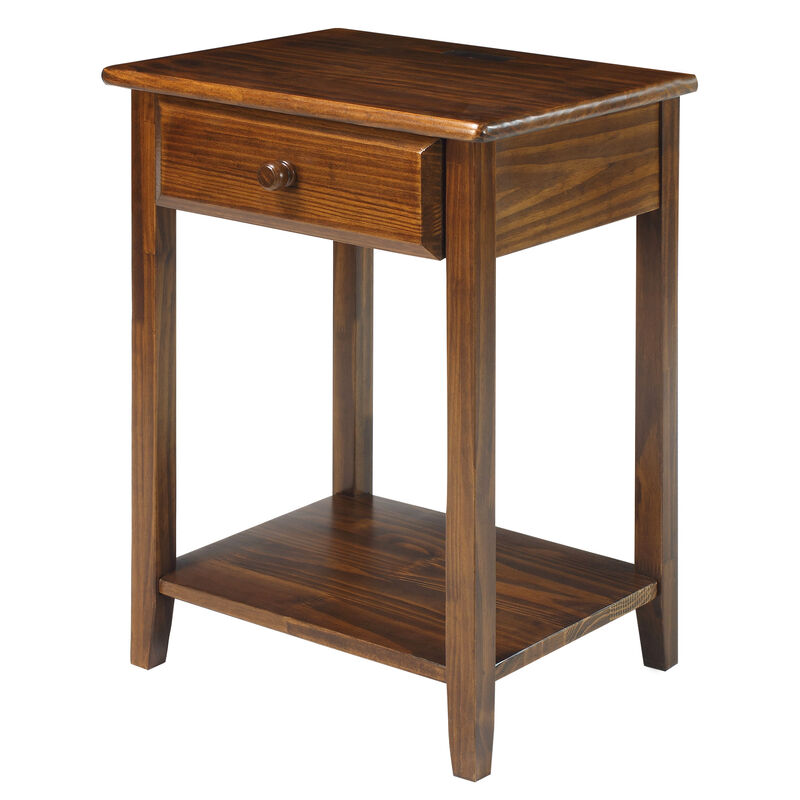 Casual Home Night Owl Nightstand with USB Ports-Warm Brown