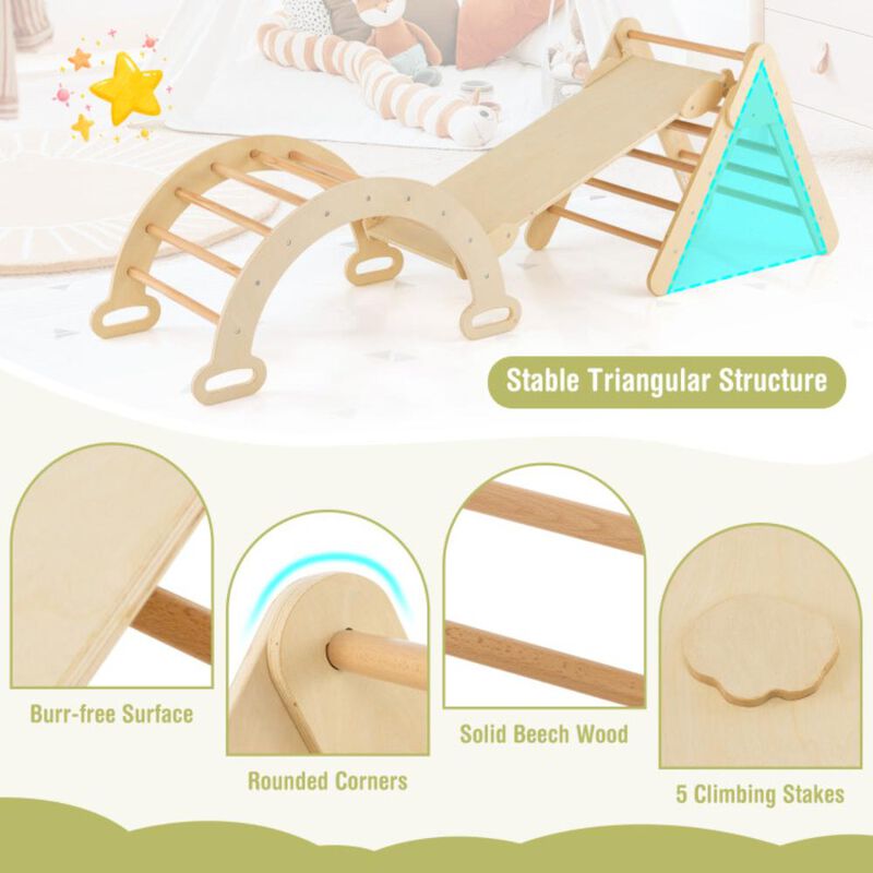 Hivvago 5-in-1 Wooden Kids Climber Toys with Triangle Arch Ramp