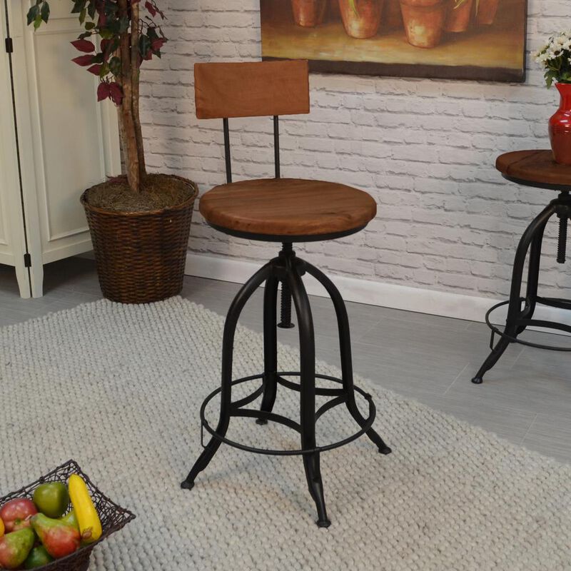 Carolina Living Ryder Adjustable Barstool with Back - Chestnut Seat - Black Base