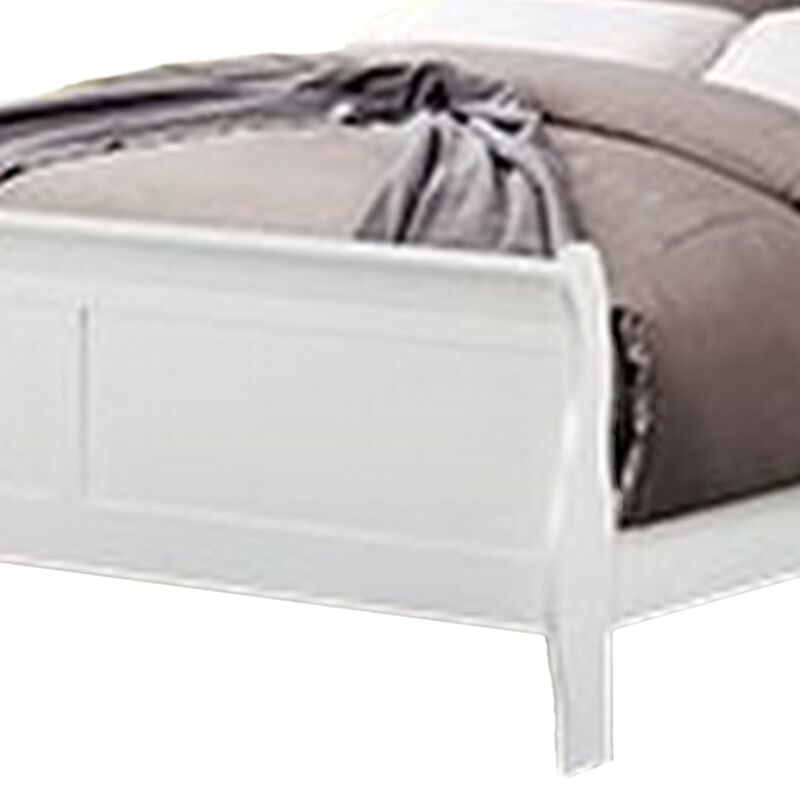 Ryla Queen Size Bed, Sleek Modern Panel Headboard Design, White Solid Wood - Benzara