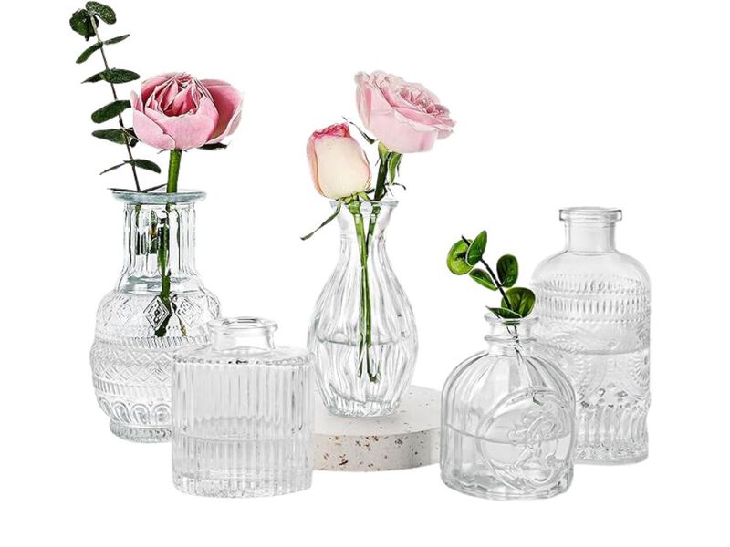 Set of 5 Clear Glass Bud Vases &ndash; Small Vintage Flower Centerpieces image number 0