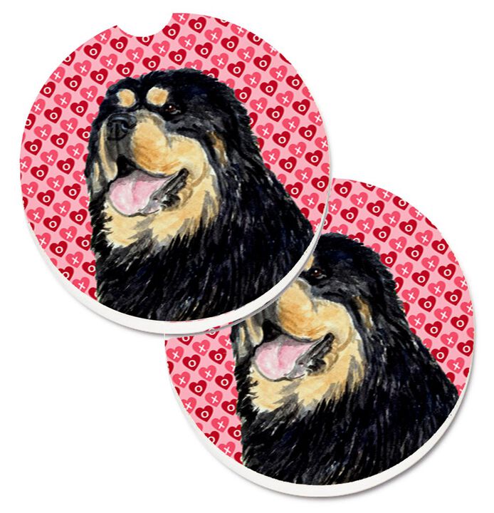 Caroline's Treasures Tibetan Mastiff Hearts Love Valentine's Day Set of 2 Cup Holder Car Coasters SS4512CARC, 2.56, Multicolor