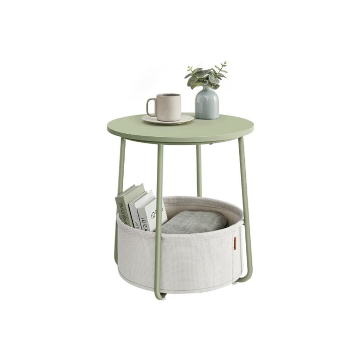 Bedside End Table with Fabric Bin – Small Accent Table with Storage Basket for Books, Blankets or Remotes
