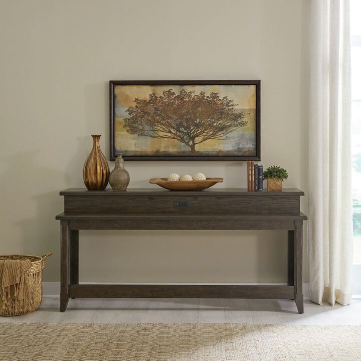 Liberty Furniture Console Bar Table Traditional - AC USB Charging Station - Saddle Brown Oak Wood