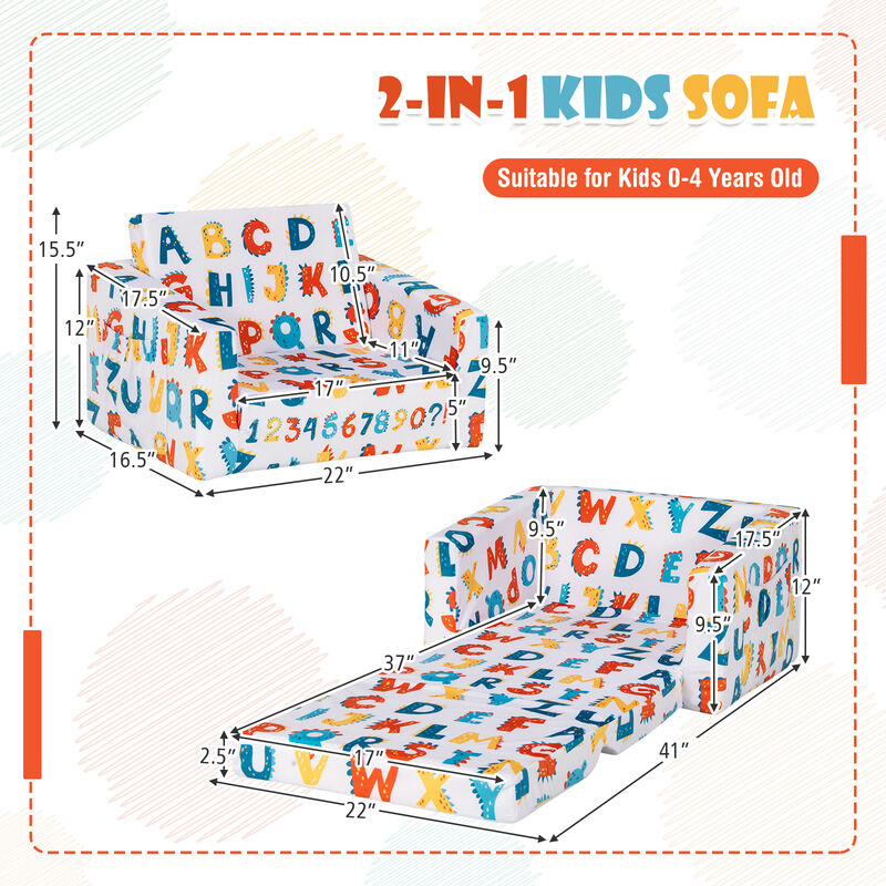 2-in-1 Convertible Kids Sofa with Velvet Fabric - Alphabet